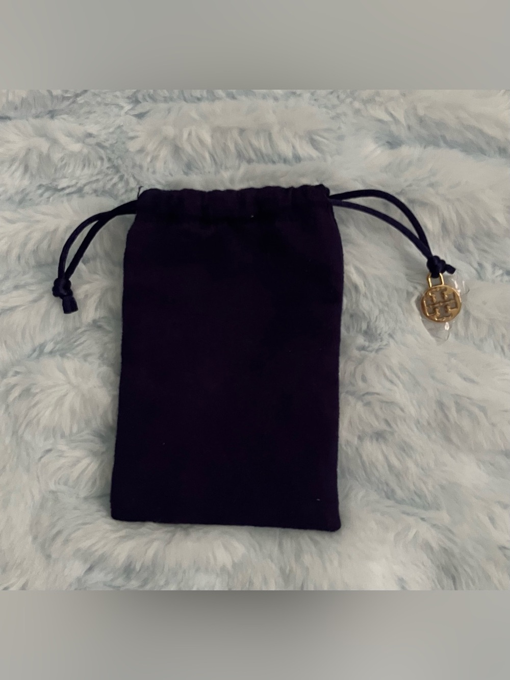 Tory Burch Black Velvet Drawstring Pouch with Gold Logo Charm - NEVER USED